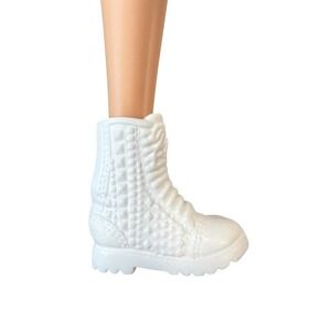 Barbie Fashionista Combat Boots White Walking Hiking Shoes "B" Texture Studded